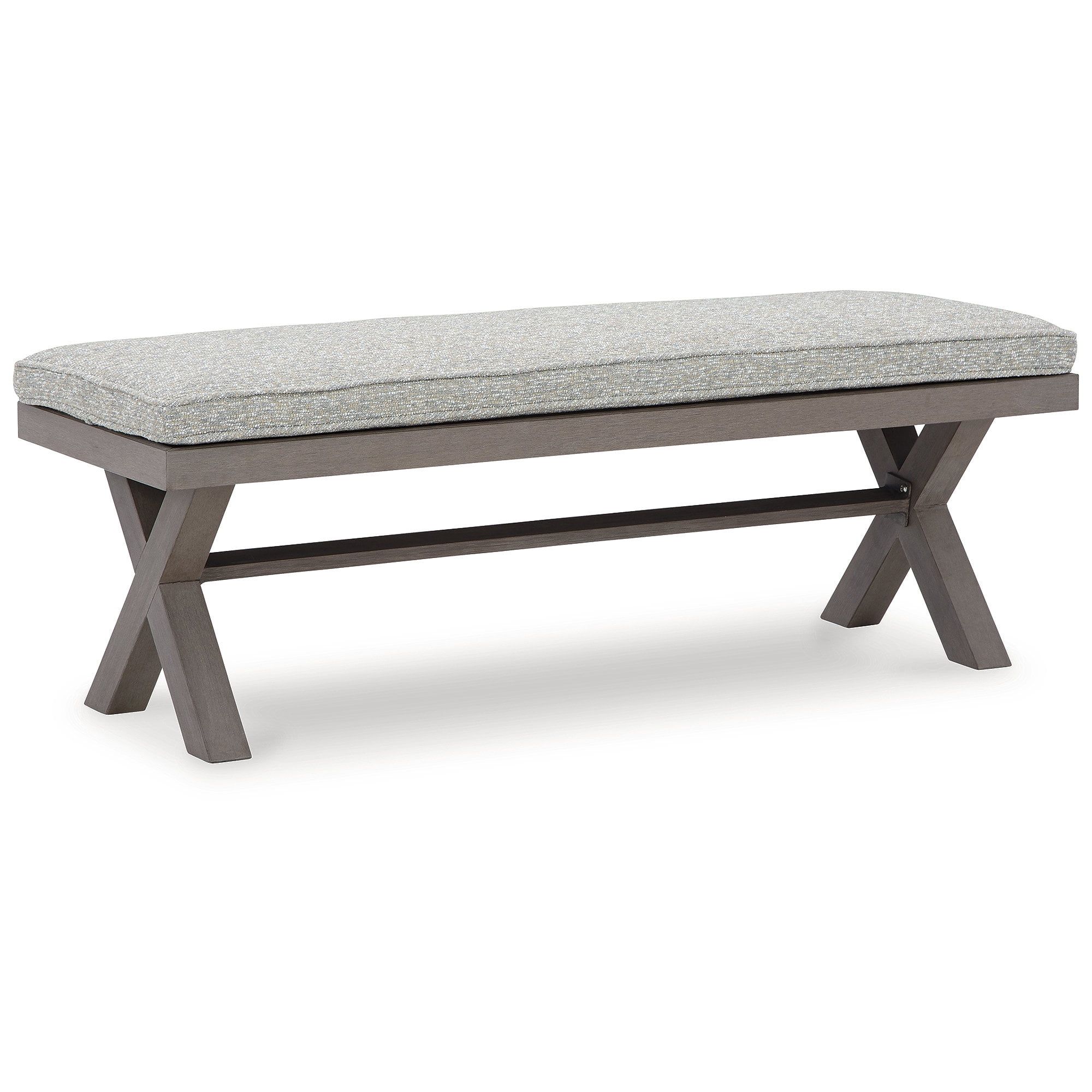 Light Brown and Gray Outdoor Dining Bench with Cushion