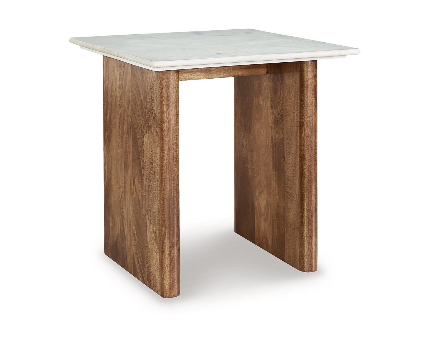 Light Brown and White Mango Wood End Table with Marble Top