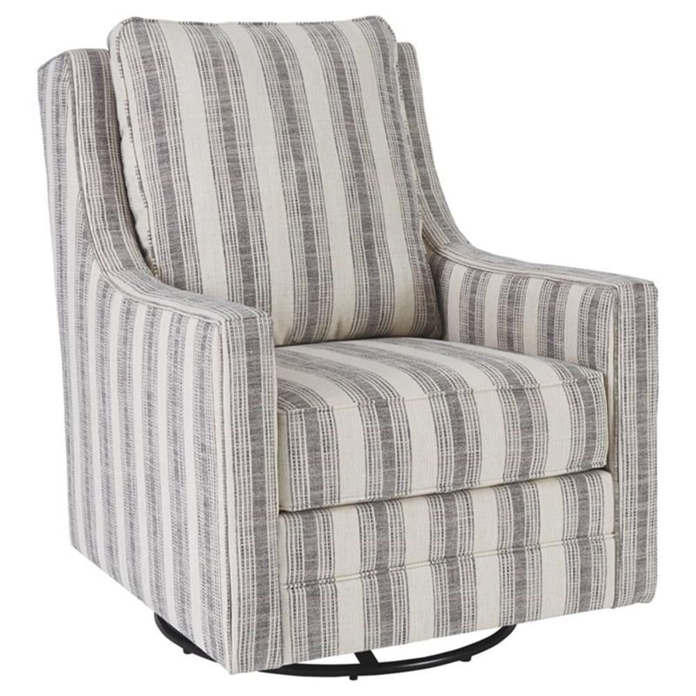 Ivory Swivel Accent Chair with Geometric Black Pattern and Metal Base