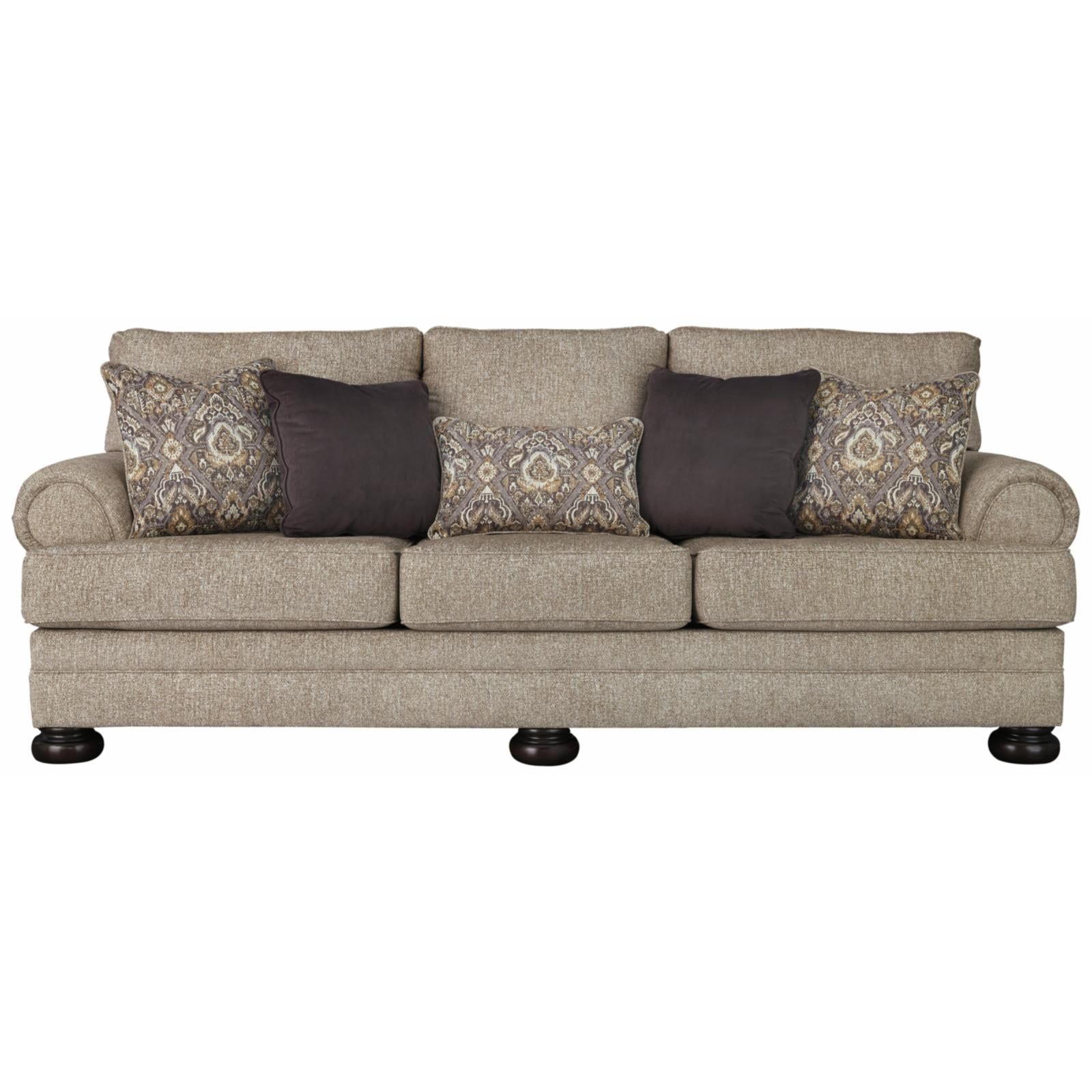 Oatmeal Microfiber Transitional Sofa with Rolled Arms