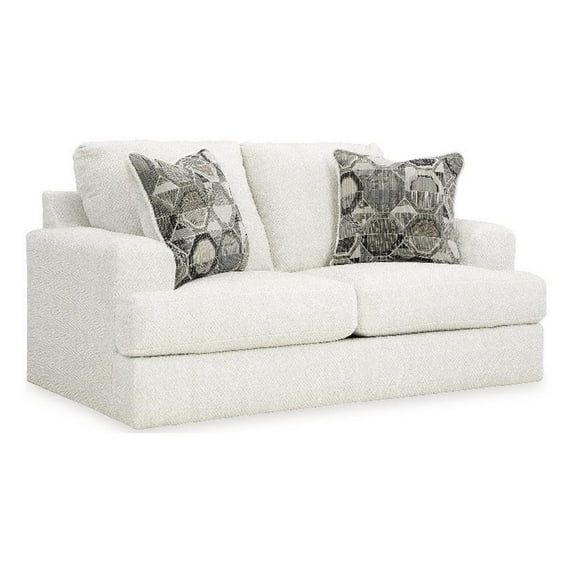 70" White Linen Stationary Loveseat with Removable Cushions