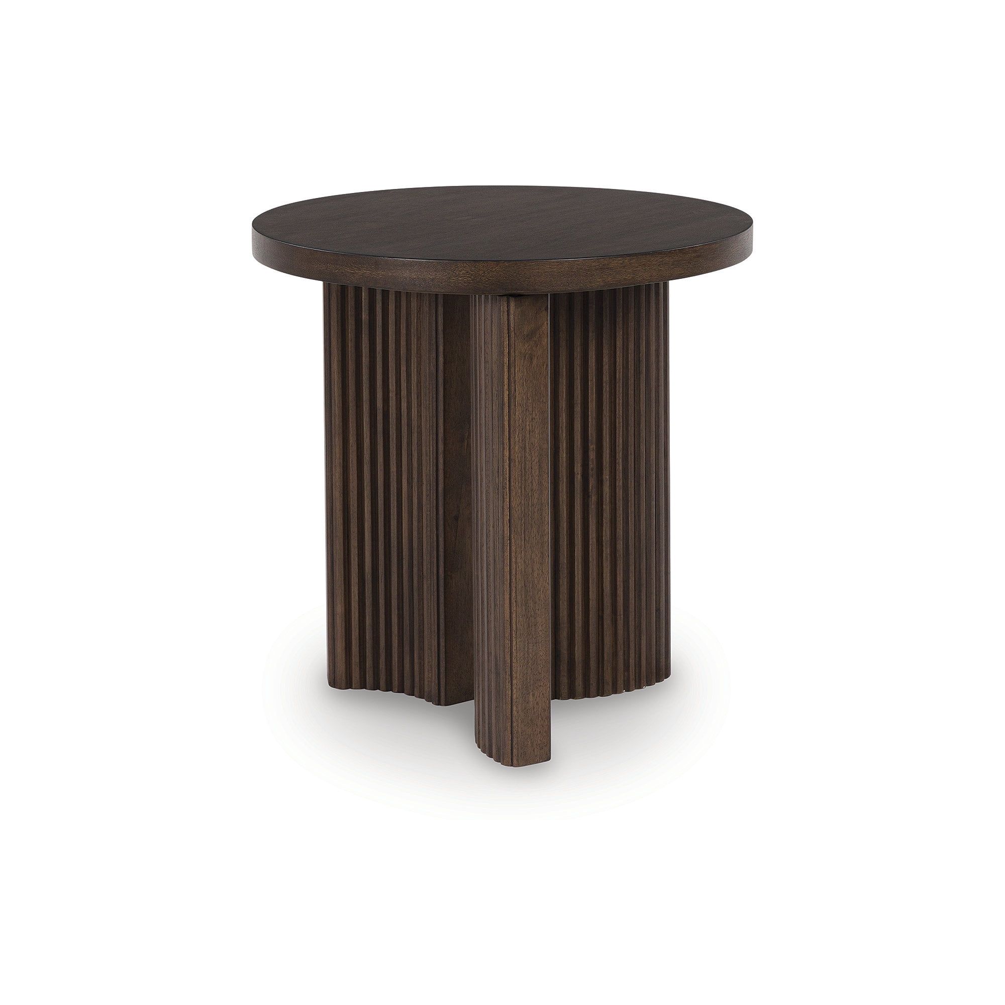 Korestone Dark Brown Round Wood End Table