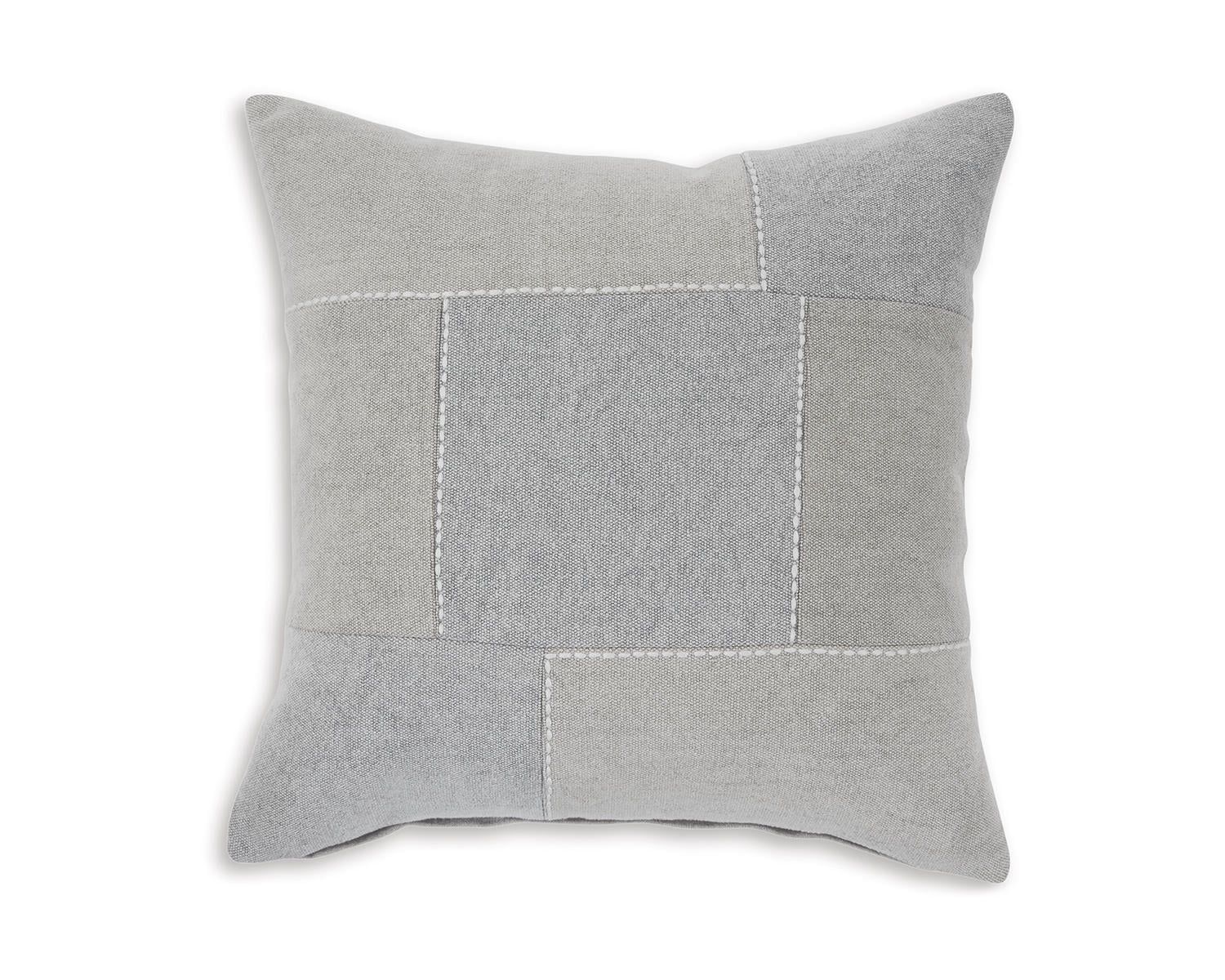 Gray and Tan Embroidered Square Patchwork Pillow