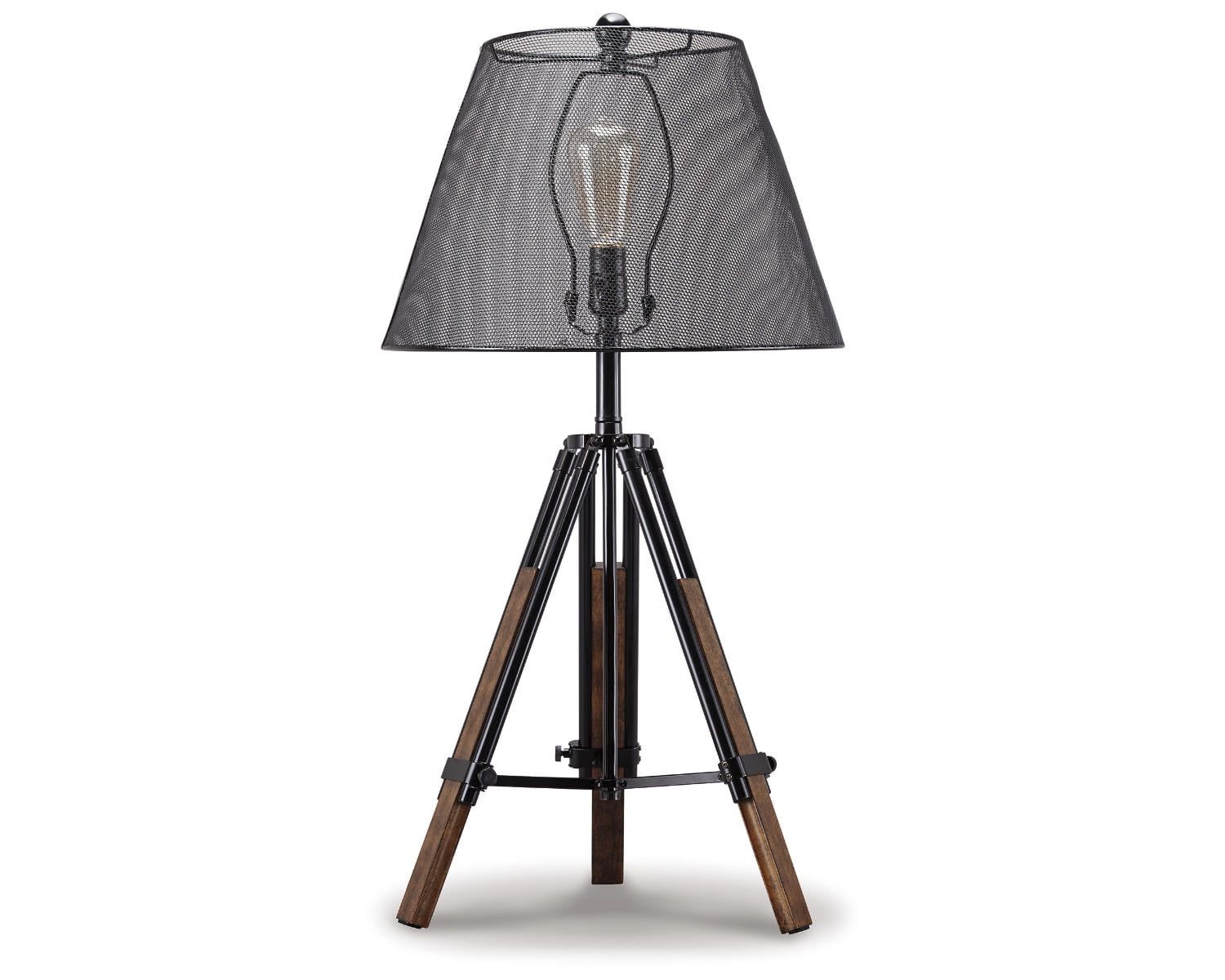 Adjustable Black and Brown Tripod Table Lamp with Mesh Shade