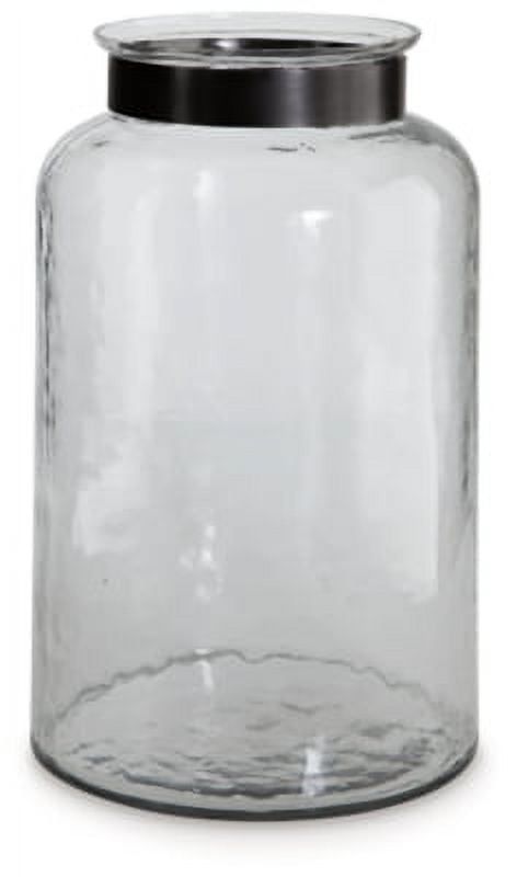 Clear Glass Vase with Pewter Metal Accent, 14"