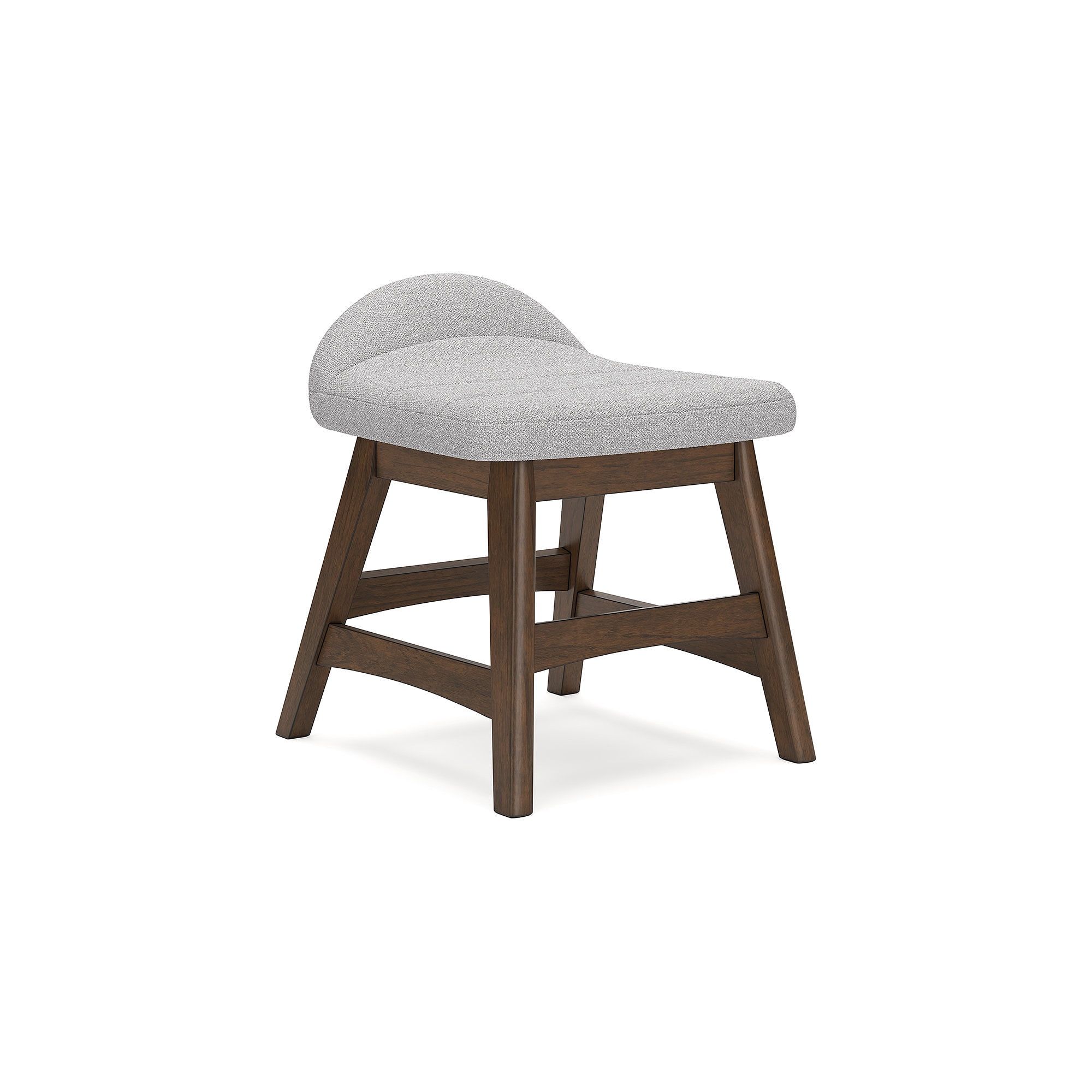 Light Gray and Brown Upholstered Backless Task Chair with Wood Frame