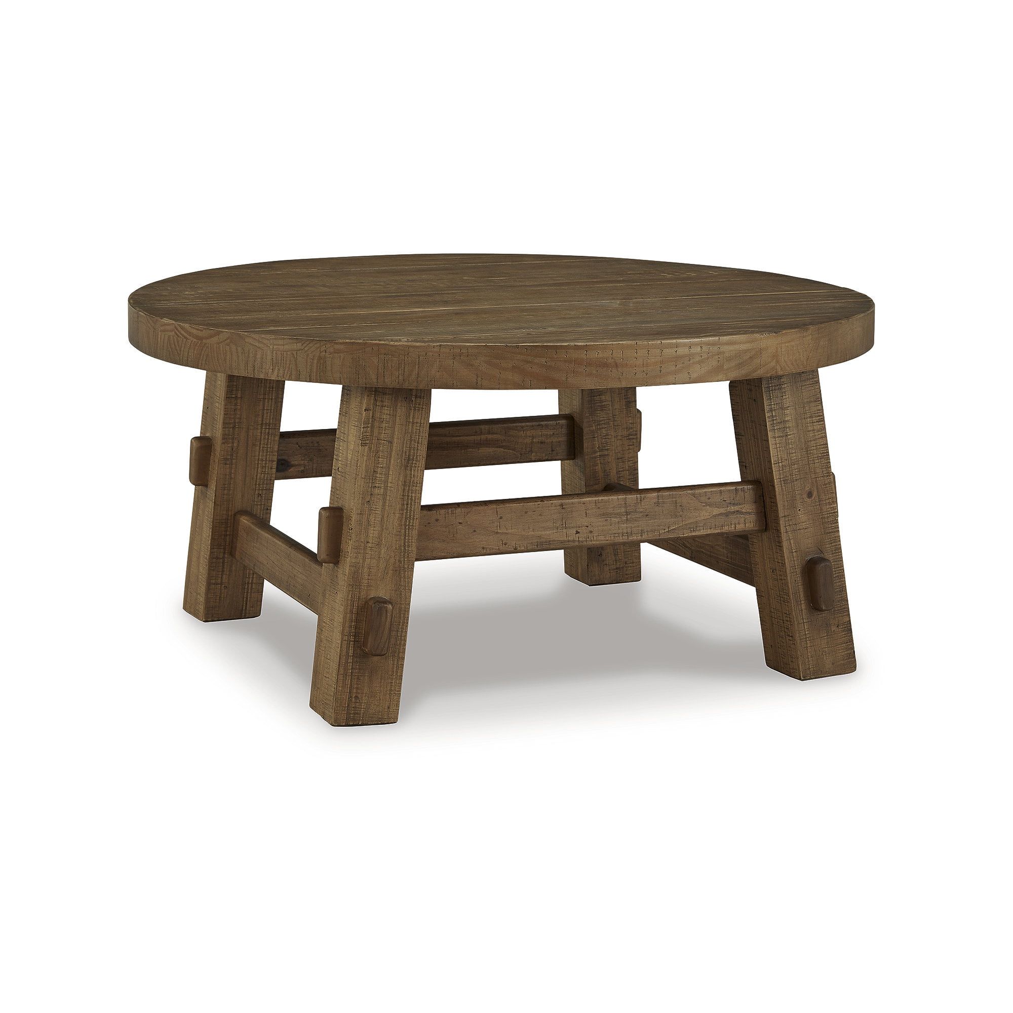 Warm Brown Round Pine Wood Coffee Table