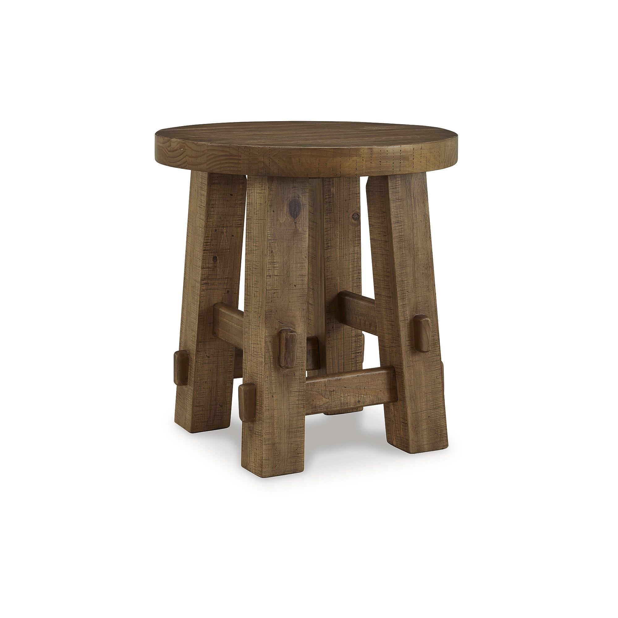 Rustic Light Brown Pine Round End Table