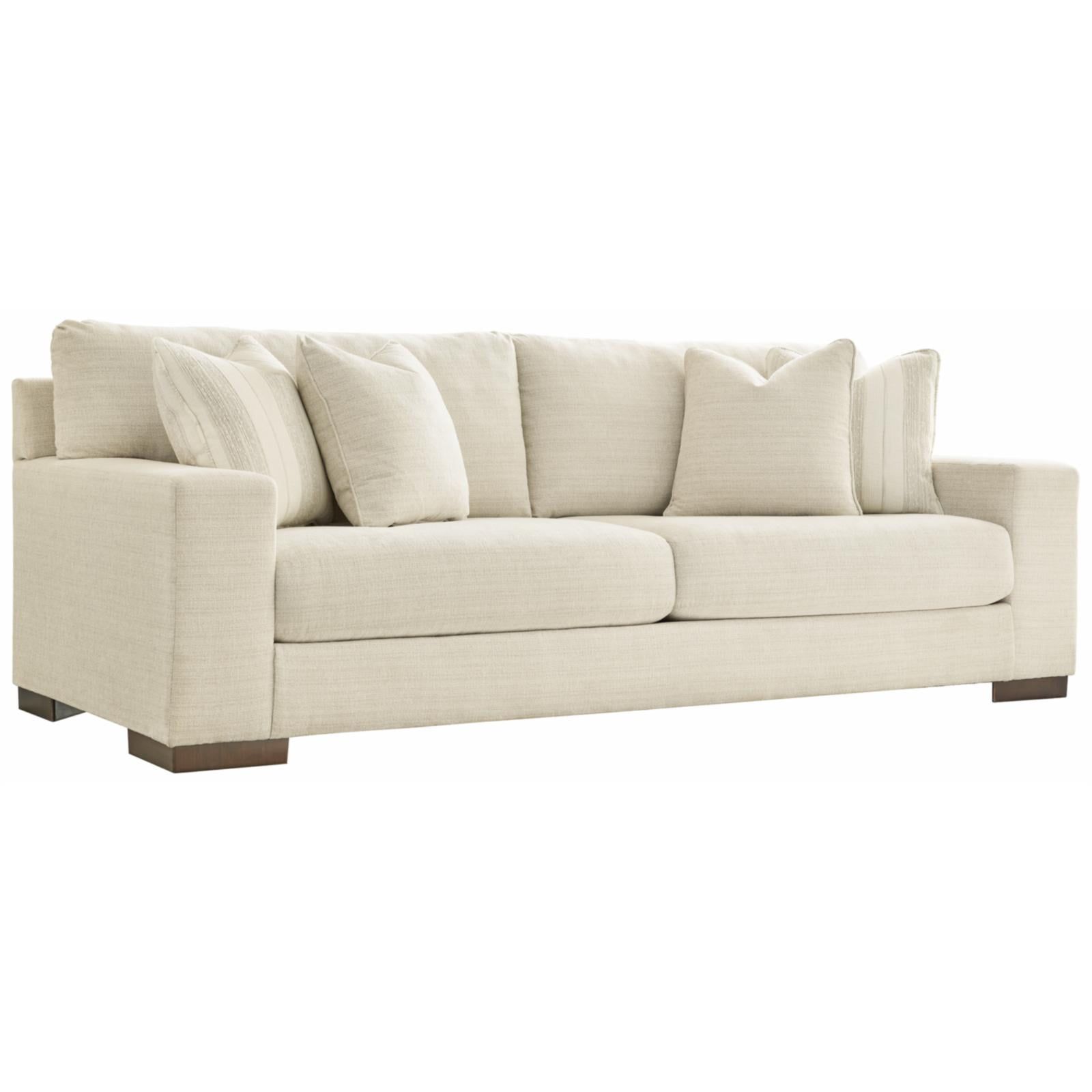 Beige 96" Contemporary Stationary Sofa with Accent Pillows