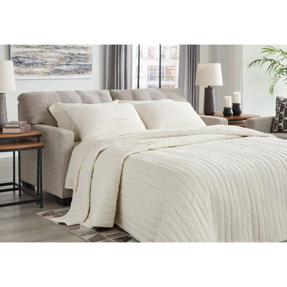 Pebble Gray Full Memory Foam Tufted Sleeper Sectional with Track Arms