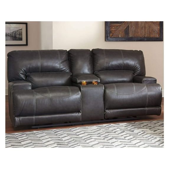 Gray Faux Leather Power Reclining Sectional Sofa with Cup Holder