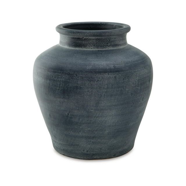 Distressed Blue Ceramic Table Vase with Wide Mouth
