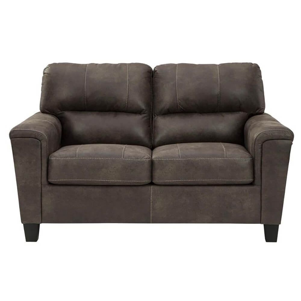 Gray Faux Leather Transitional Loveseat with Track Arms