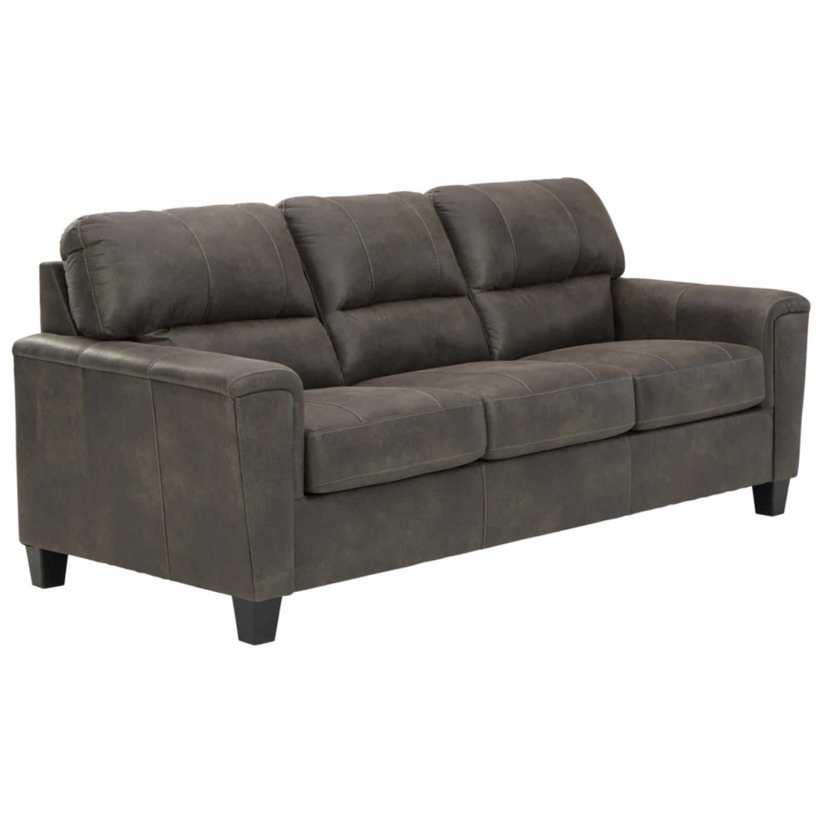 Smoke Gray Faux Leather Stationary Sofa with Track Arms