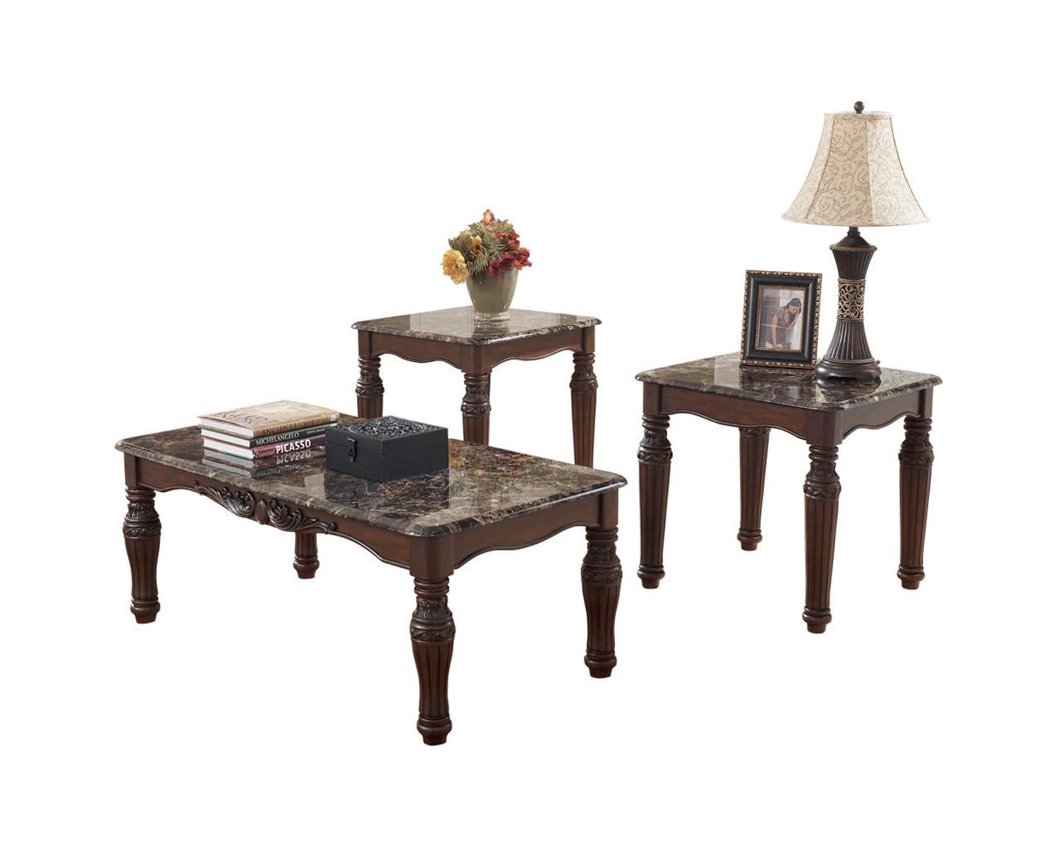 Dark Brown Faux Marble 3-Piece Coffee Table Set