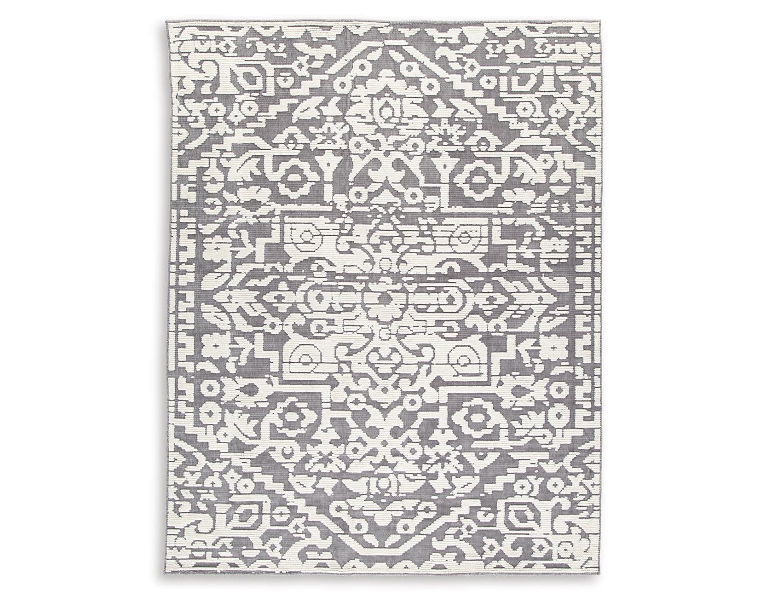 Gray/Ivory Medallion Washable 8' x 10' Cotton Synthetic Rug