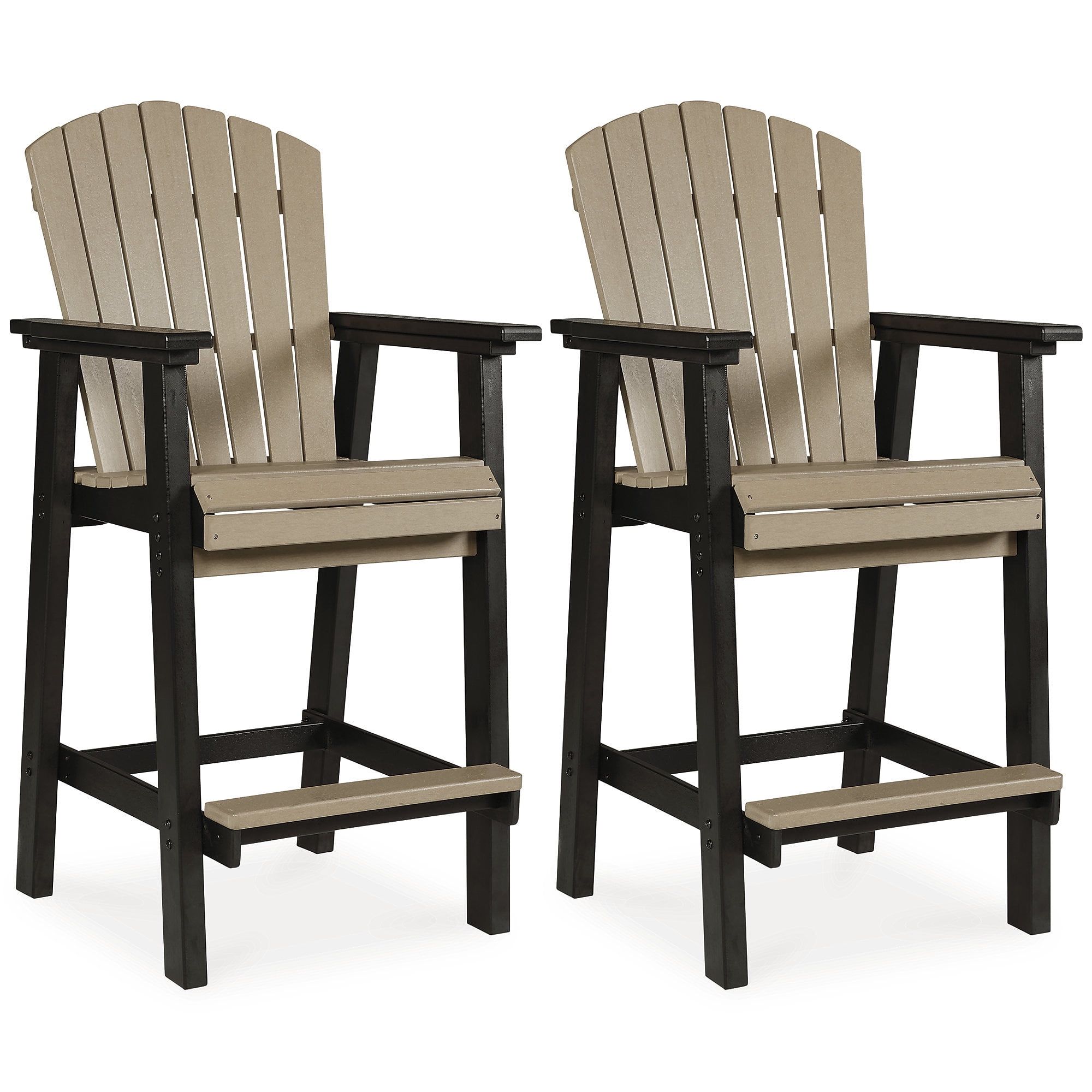 Beige and Black Outdoor Resin Bar Stools, Set of 2