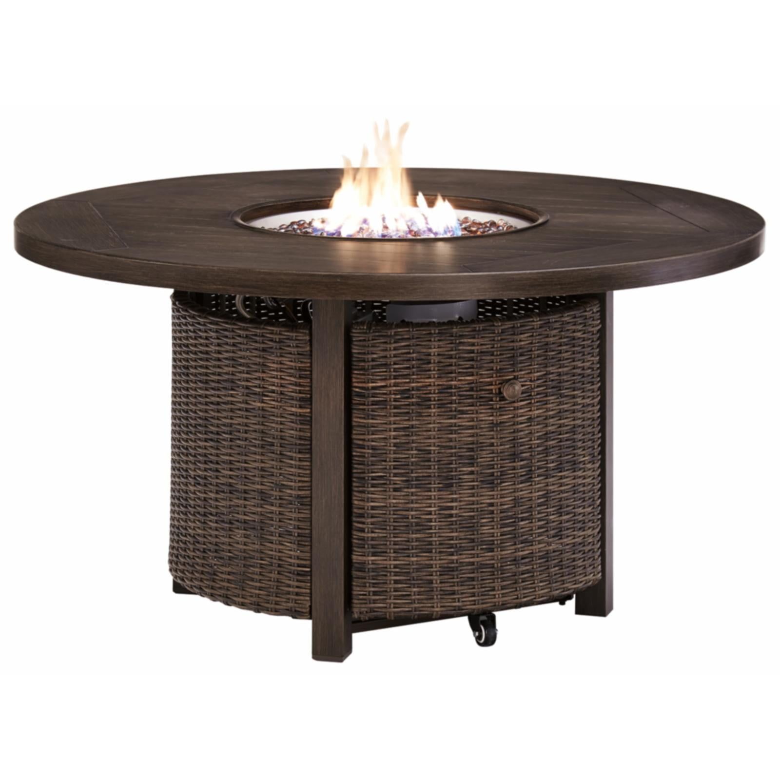 Brown Round Aluminum and Wicker Gas Fire Pit Table