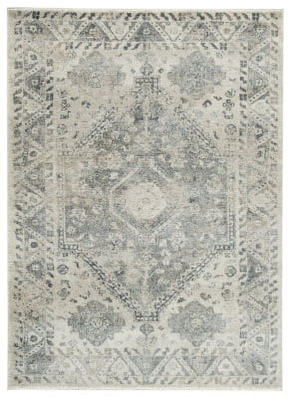 Large Gray and Cream Medallion Synthetic Rug