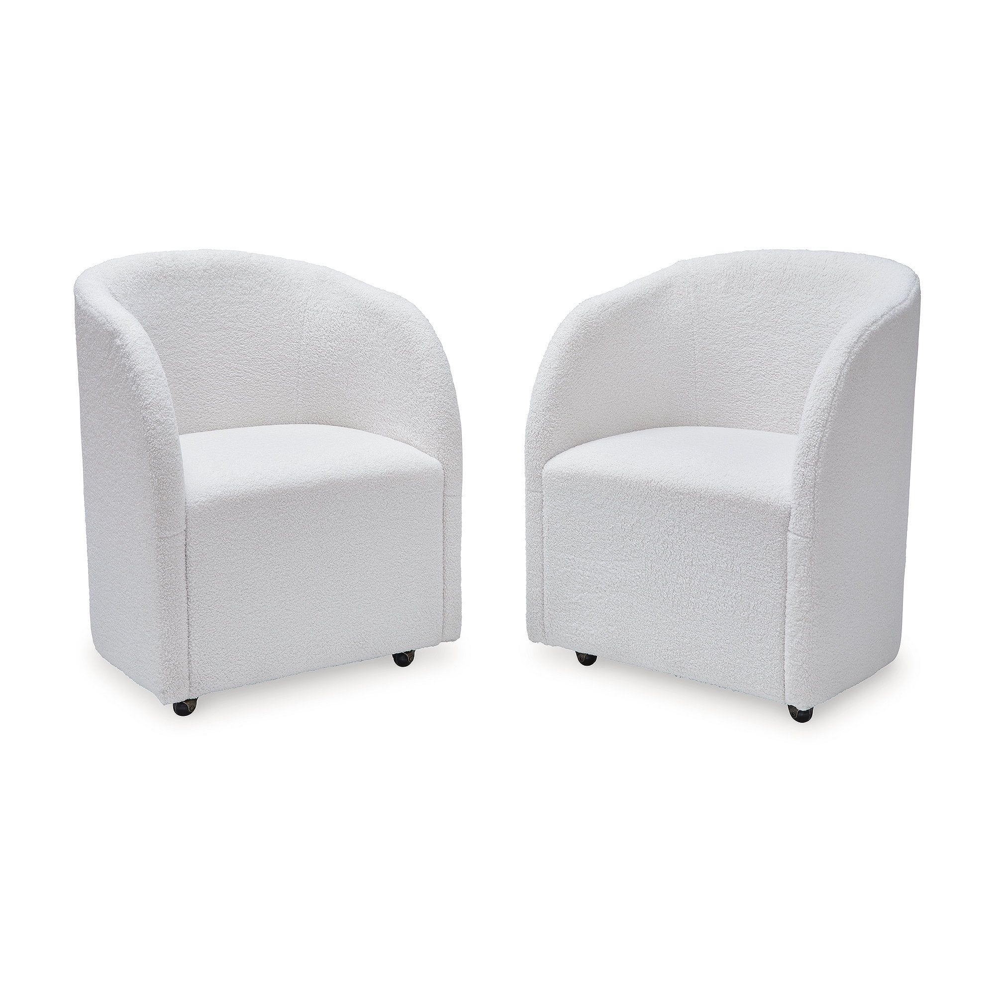 Ivory Upholstered Art Deco Arm Chair with Casters, Set of 2