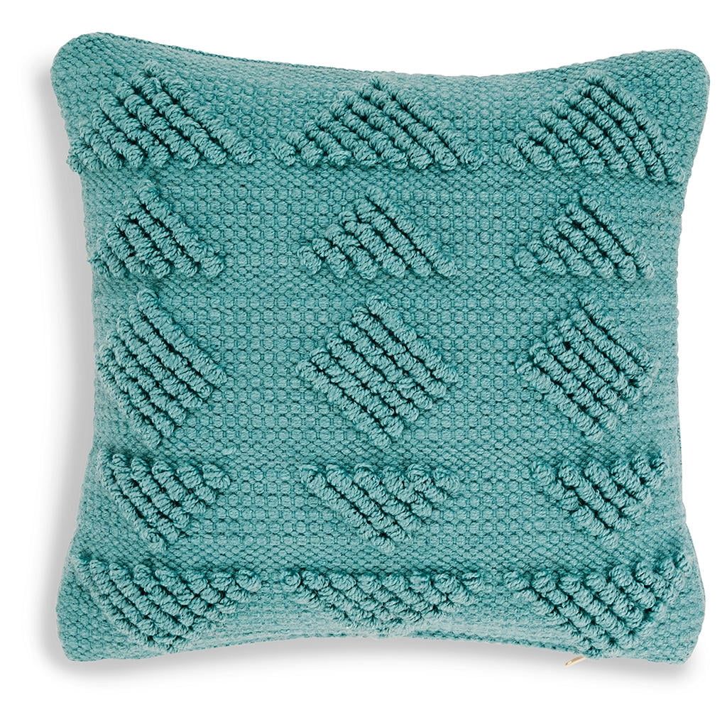 Teal Handwoven Geometric 16" Square Indoor/Outdoor Pillow