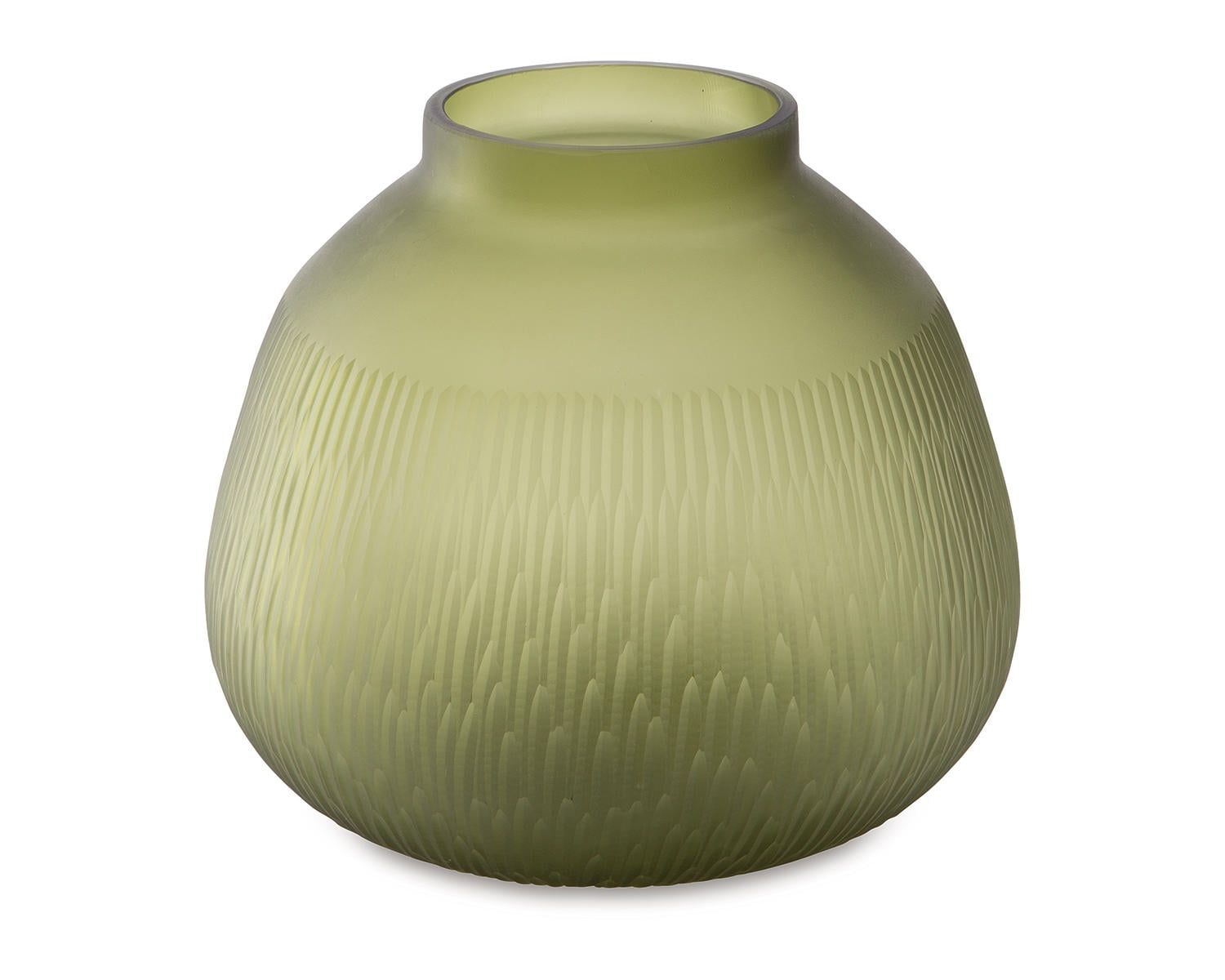 Olive Green Carved Glass Table Vase