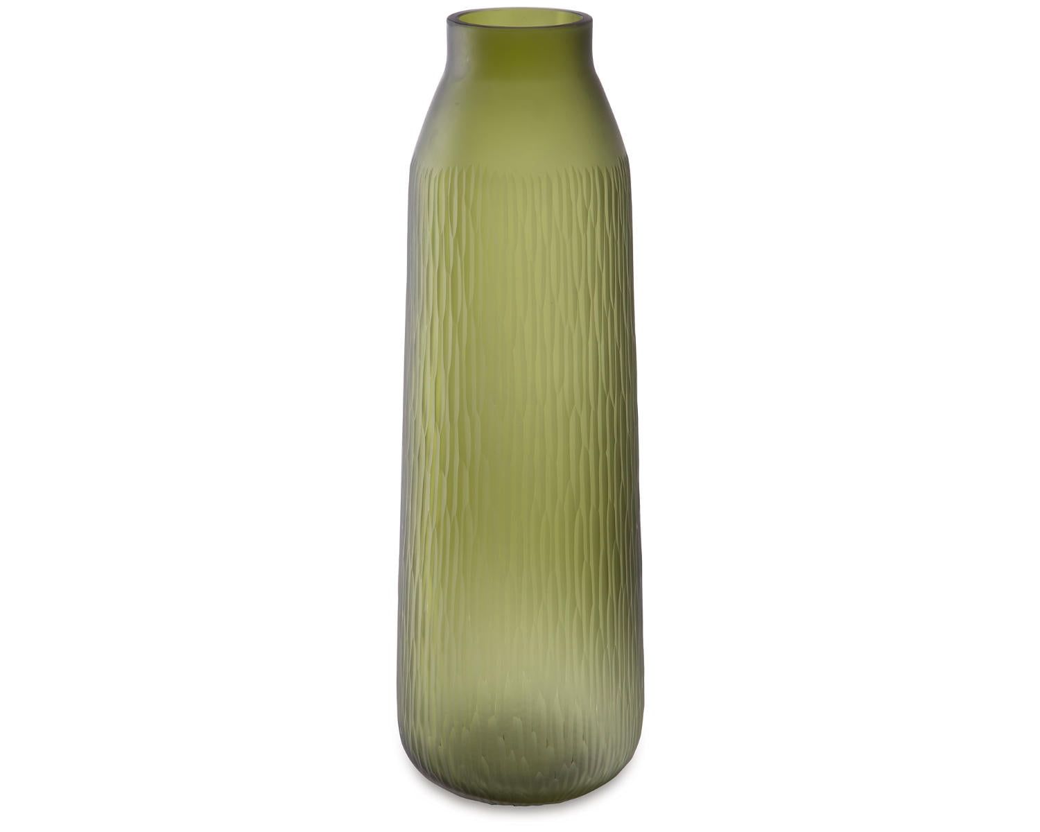 Olive Green Contemporary Carved Glass Table Vase