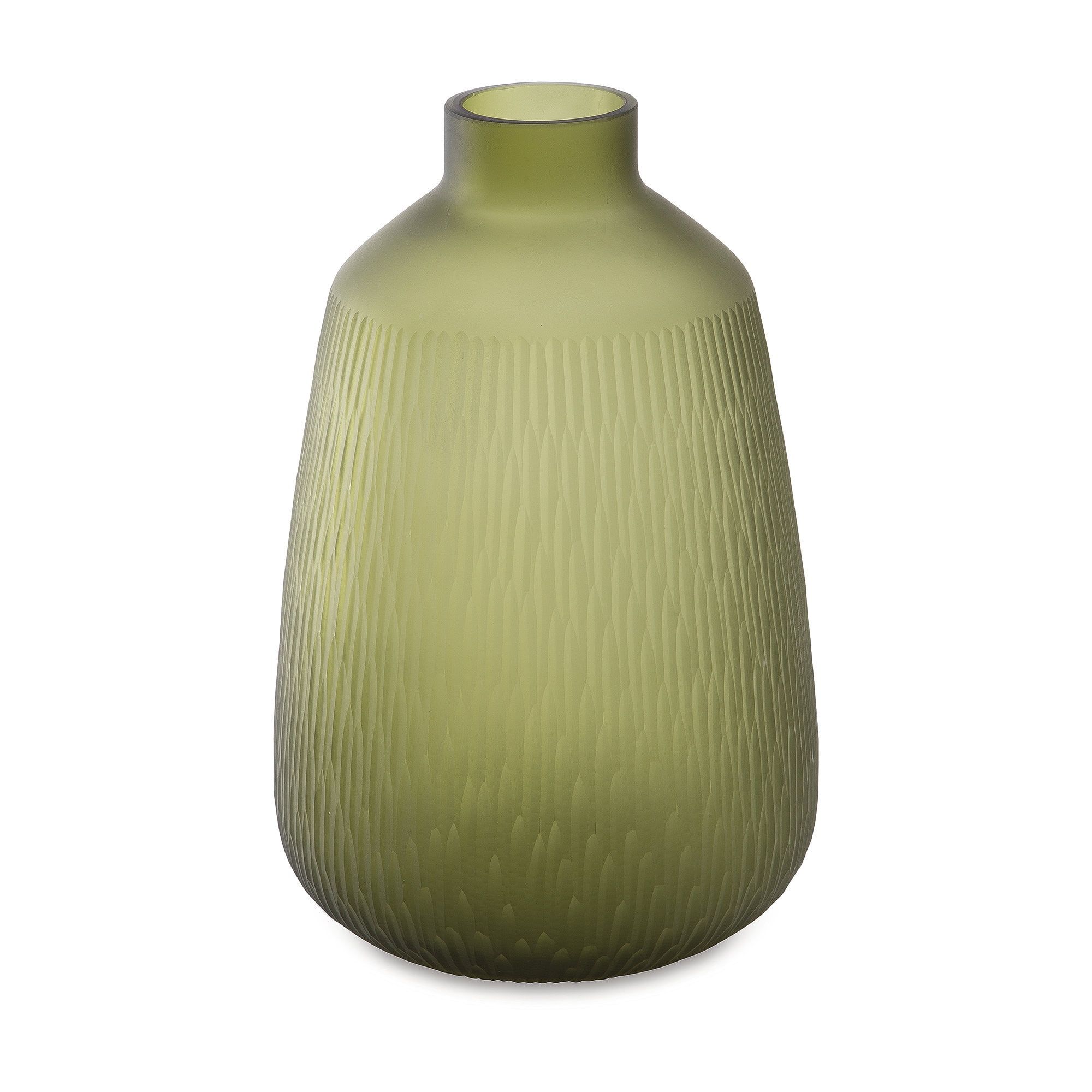 Olive Green Textured Glass Table Vase