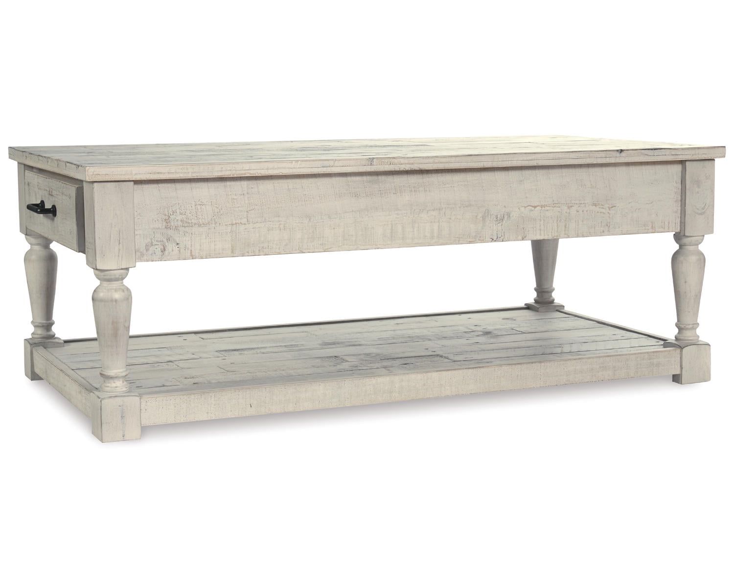 Whitewash Rectangular Pine Wood Cocktail Table with Storage