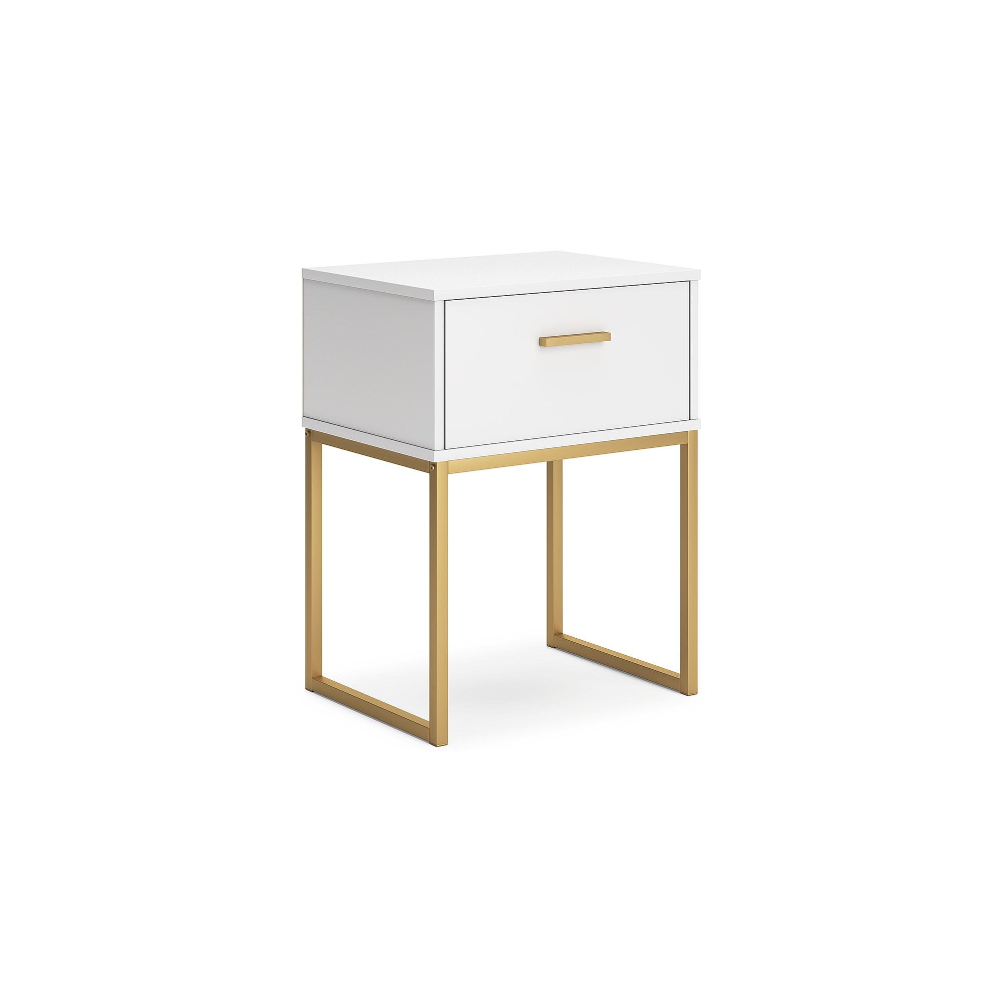 White and Gold 1-Drawer Nightstand with Metal Legs