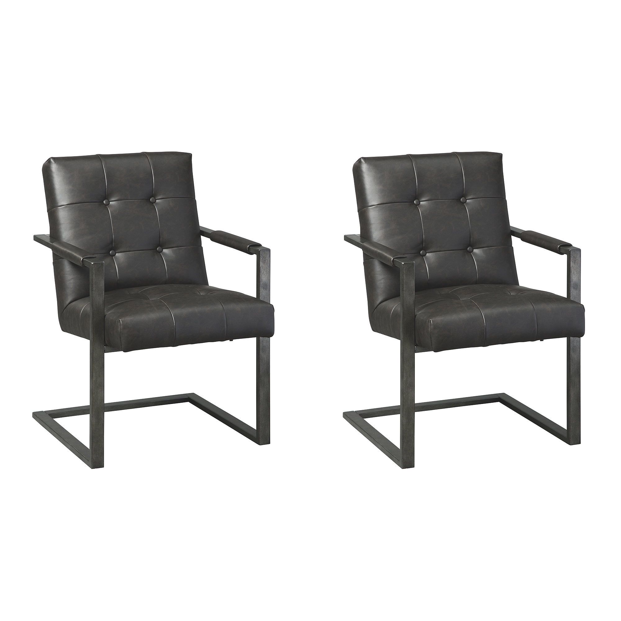 Industrial Brown Faux Leather and Metal Desk Chairs, Set of 2