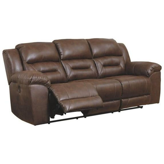 Stoneland Chocolate Faux Leather Power Reclining Sofa with Pillow-top Arm