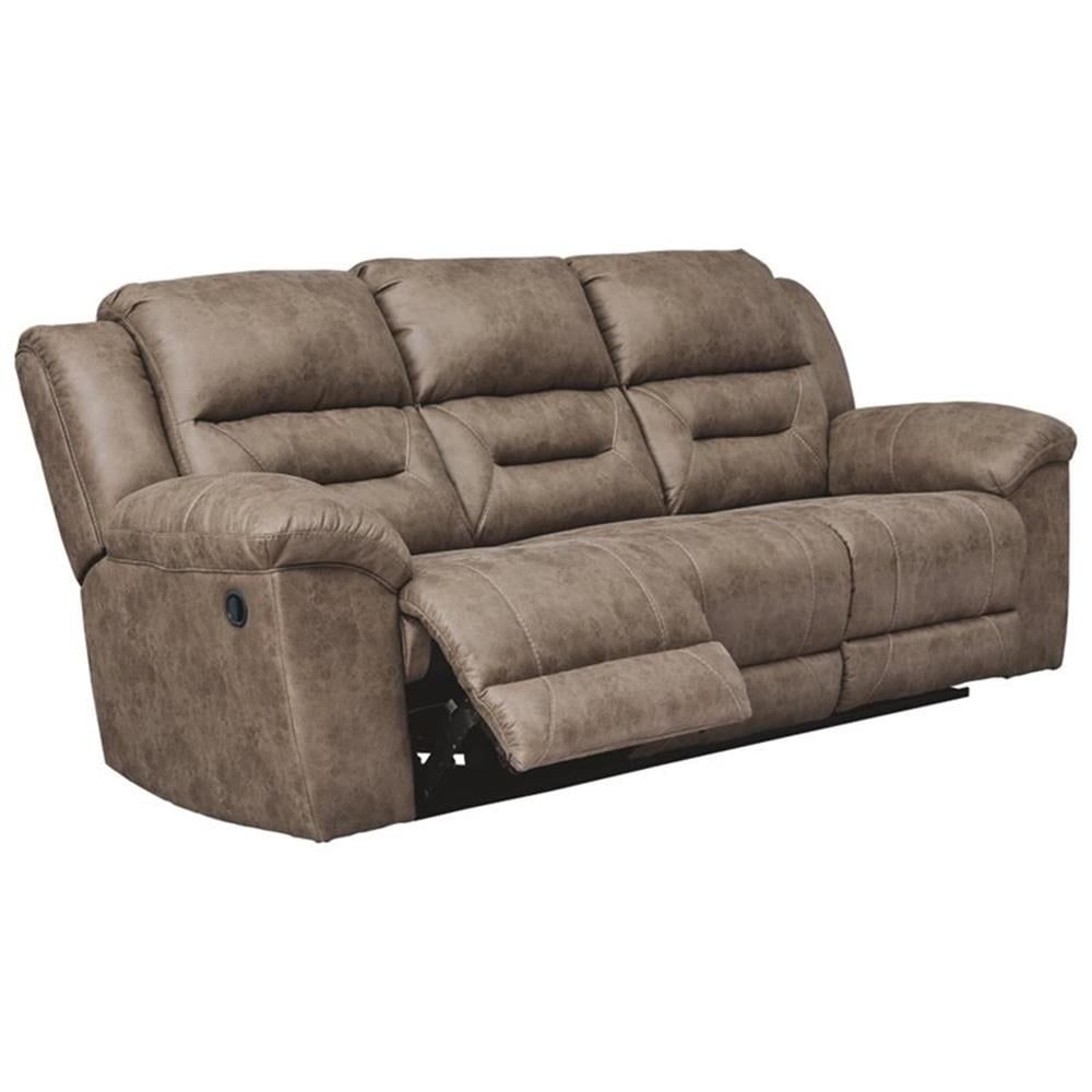 Fossil Brown 90" Faux Leather Power Reclining Sofa with Wood Accents