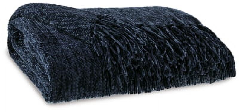 Tamish Dark Blue Woven Throw with Knotted Fringe