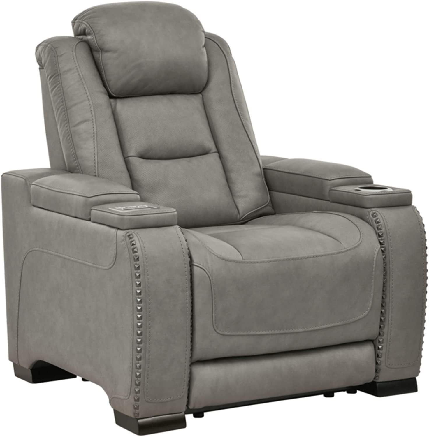 Gray Genuine Leather Power Recliner with Hidden Storage