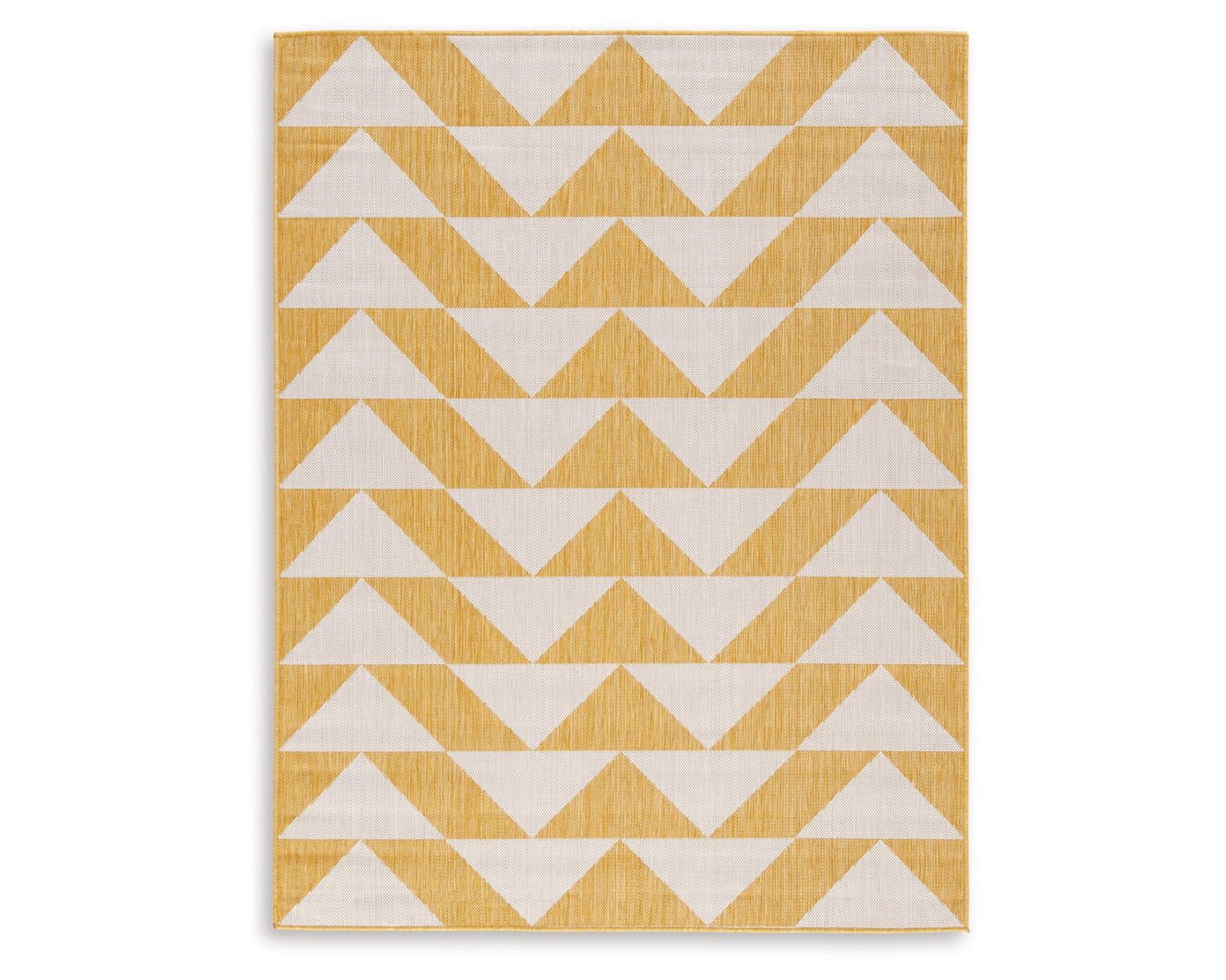 Ivory and Yellow Geometric 5' x 7' Synthetic Area Rug