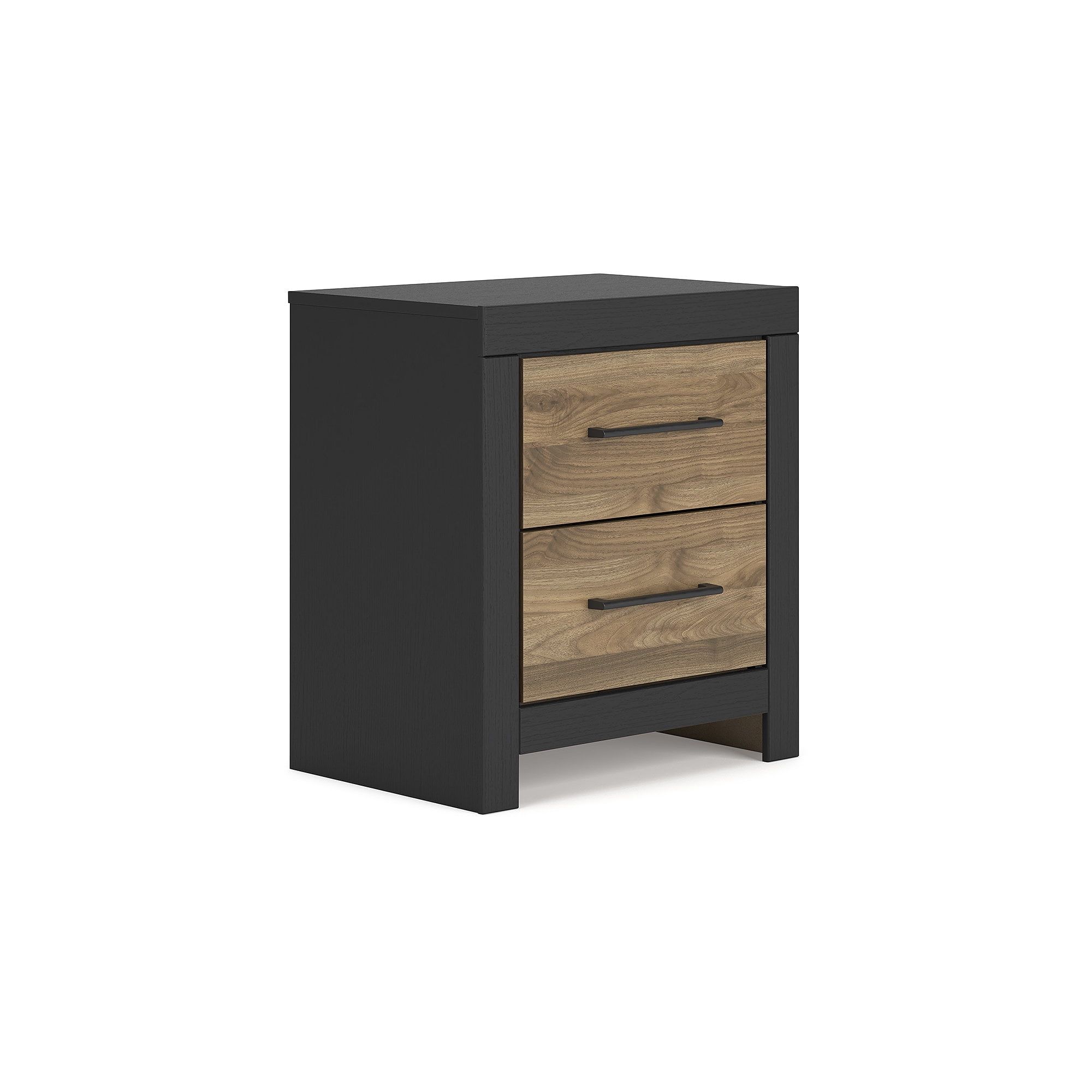 Black and Brown 2-Drawer Nightstand with USB Ports