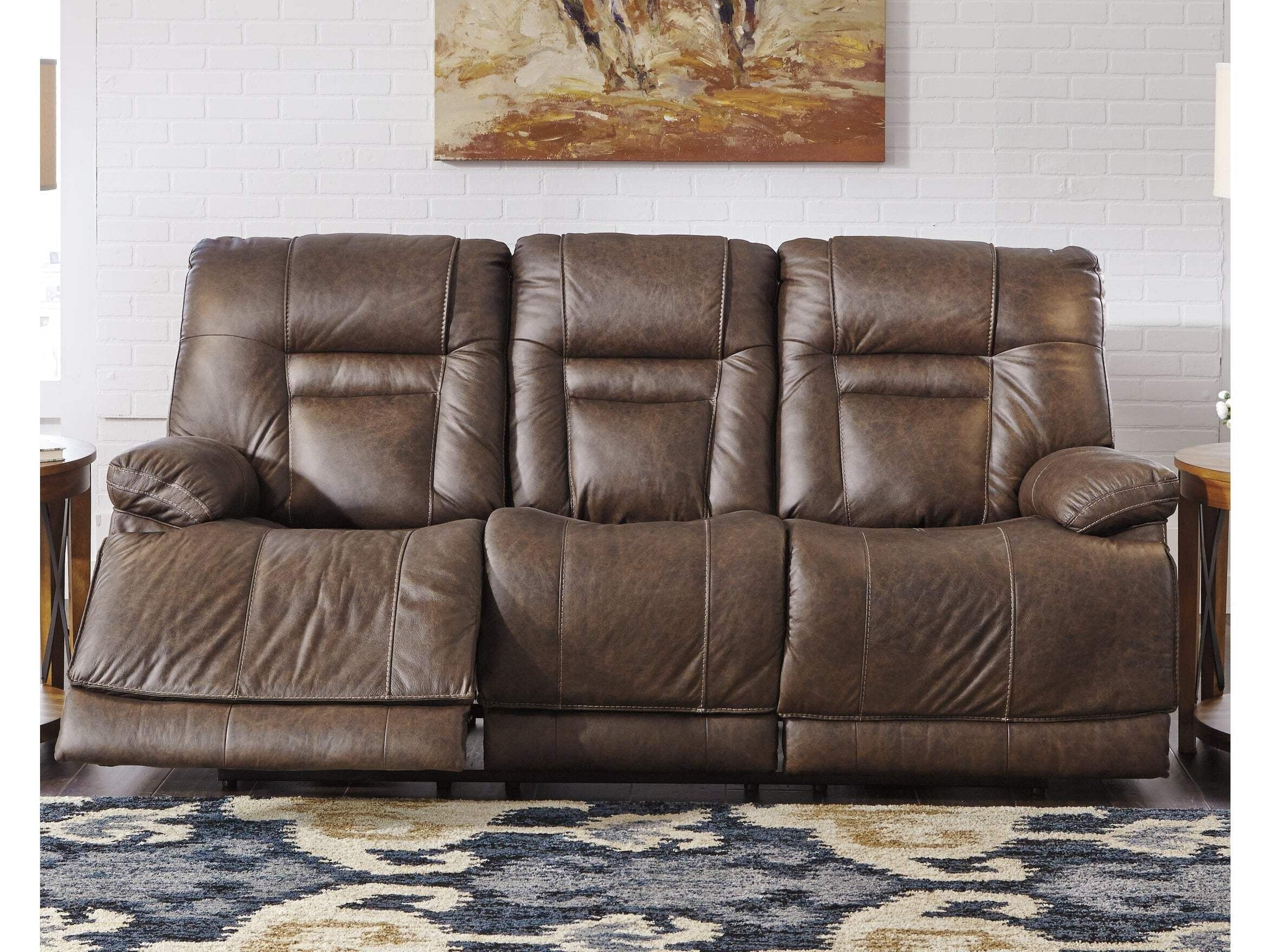 Umber Faux Leather Power Reclining Sofa with Pillow-top Arms