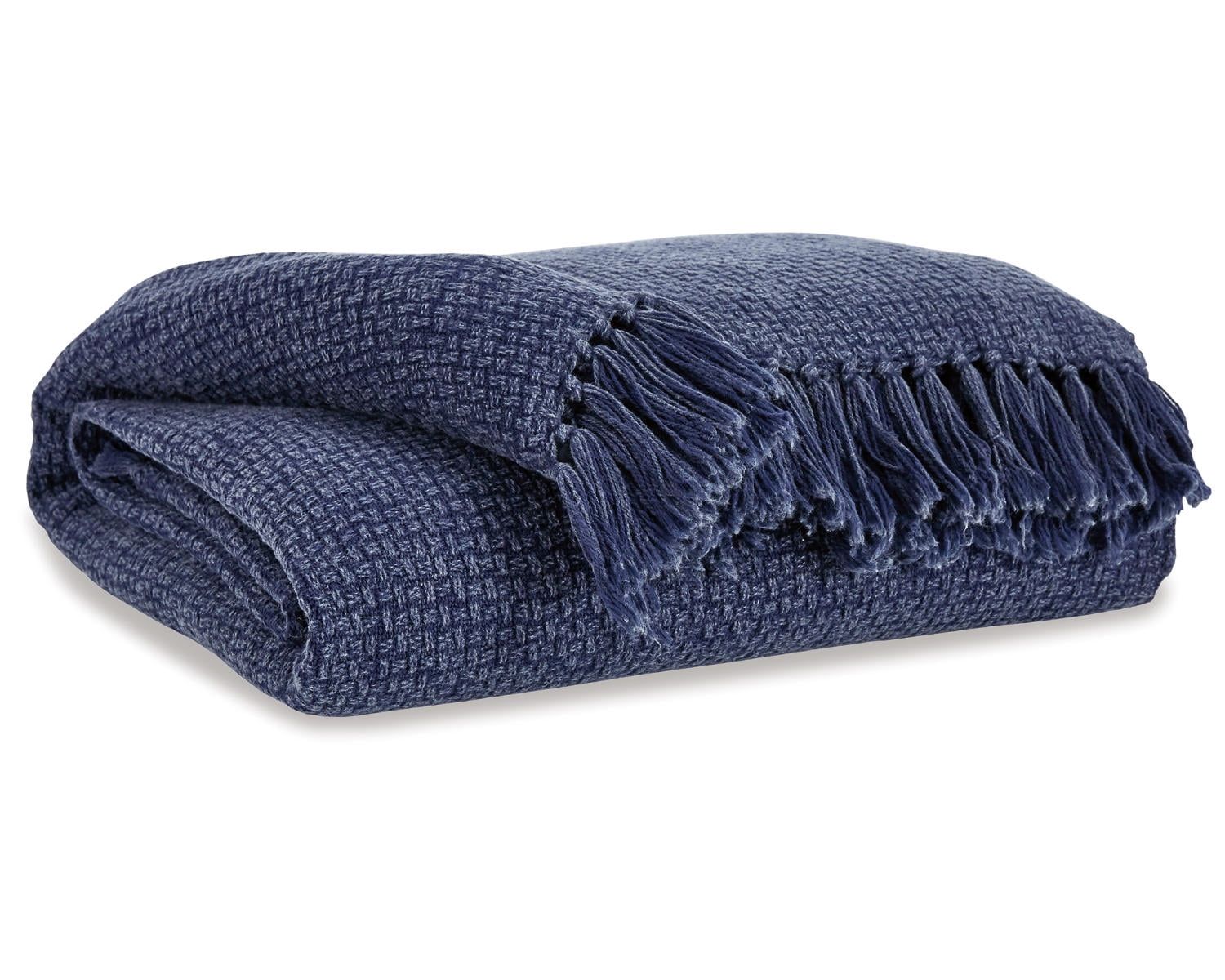 Navy Blue Cotton Fringe Throw Blanket, 50 x 60 Inches