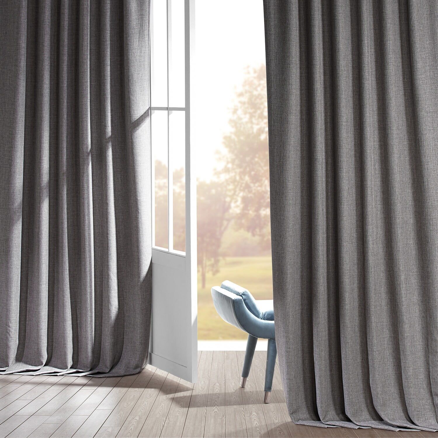 Destination Slate Gray Faux Linen Blackout Curtain Panel, 50" x 84"