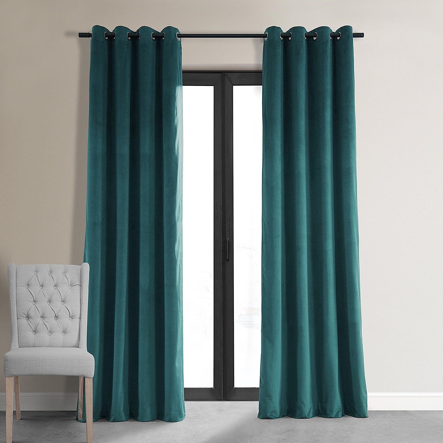 Everglade Teal Velvet Blackout Grommet Curtain Panel, 50" x 108"