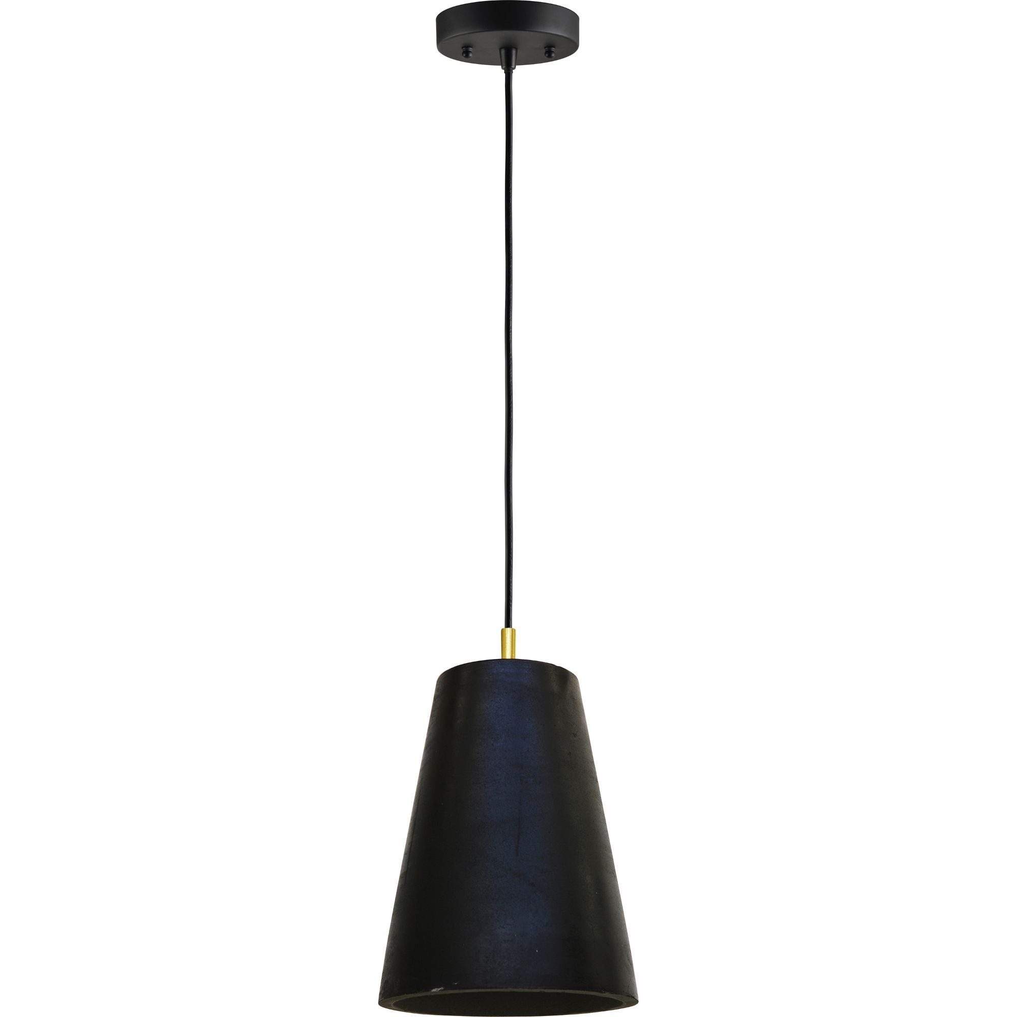 Modern 12" Black Concrete Conical Ceiling Pendant with Brass Accents