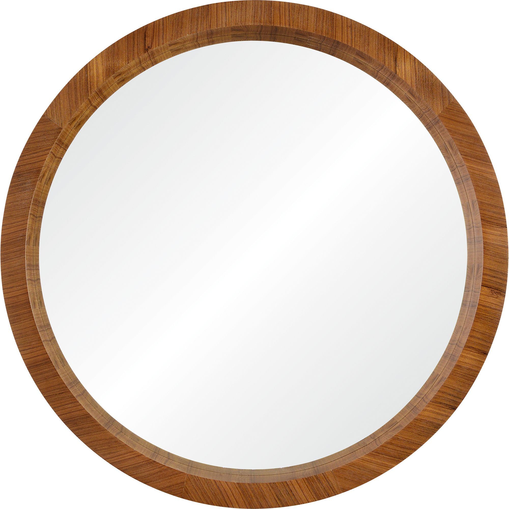 33" Elegant Walnut Brown Veneer Wood Round Wall Mirror