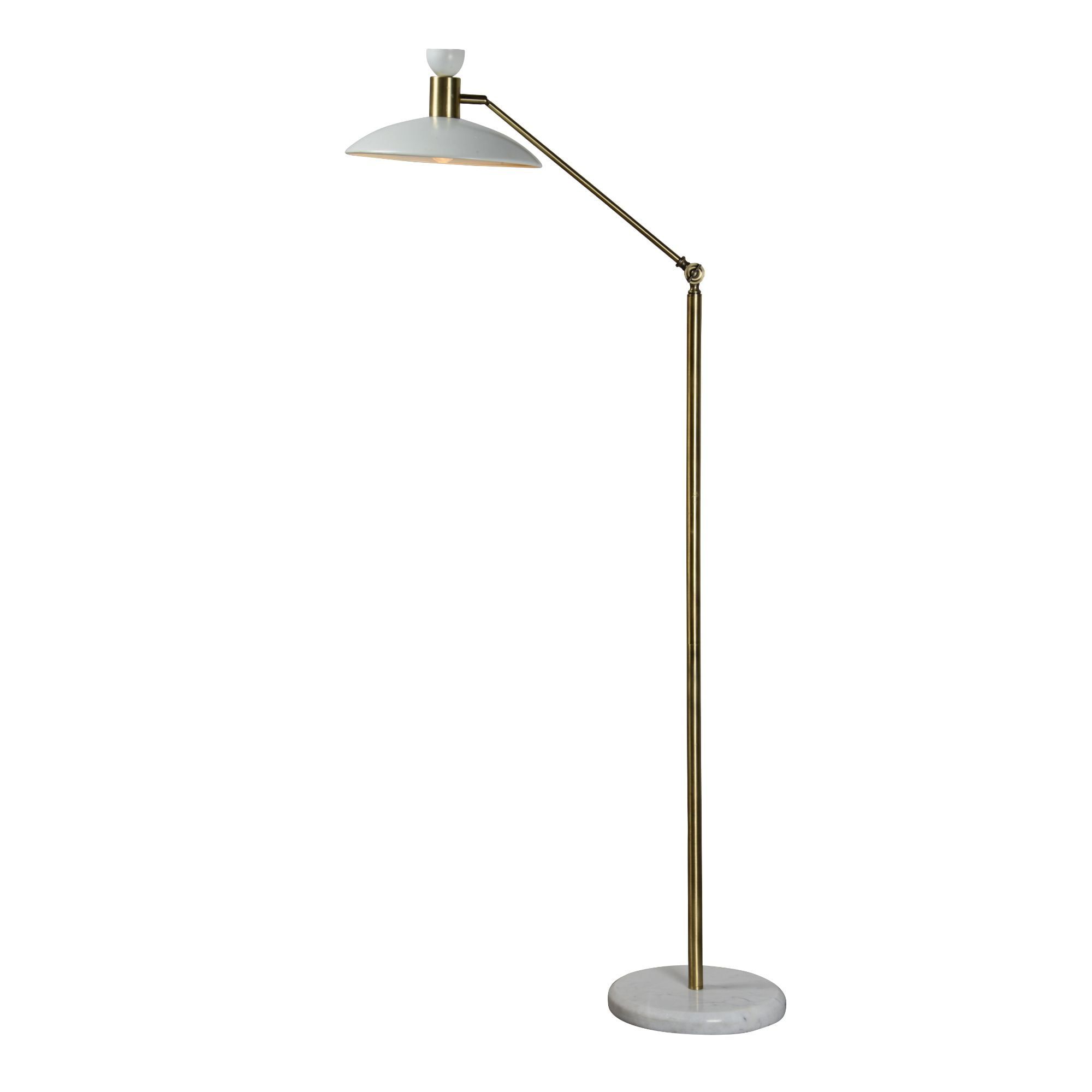 55" White and Brass Adjustable Arc Floor Lamp with Marble Base