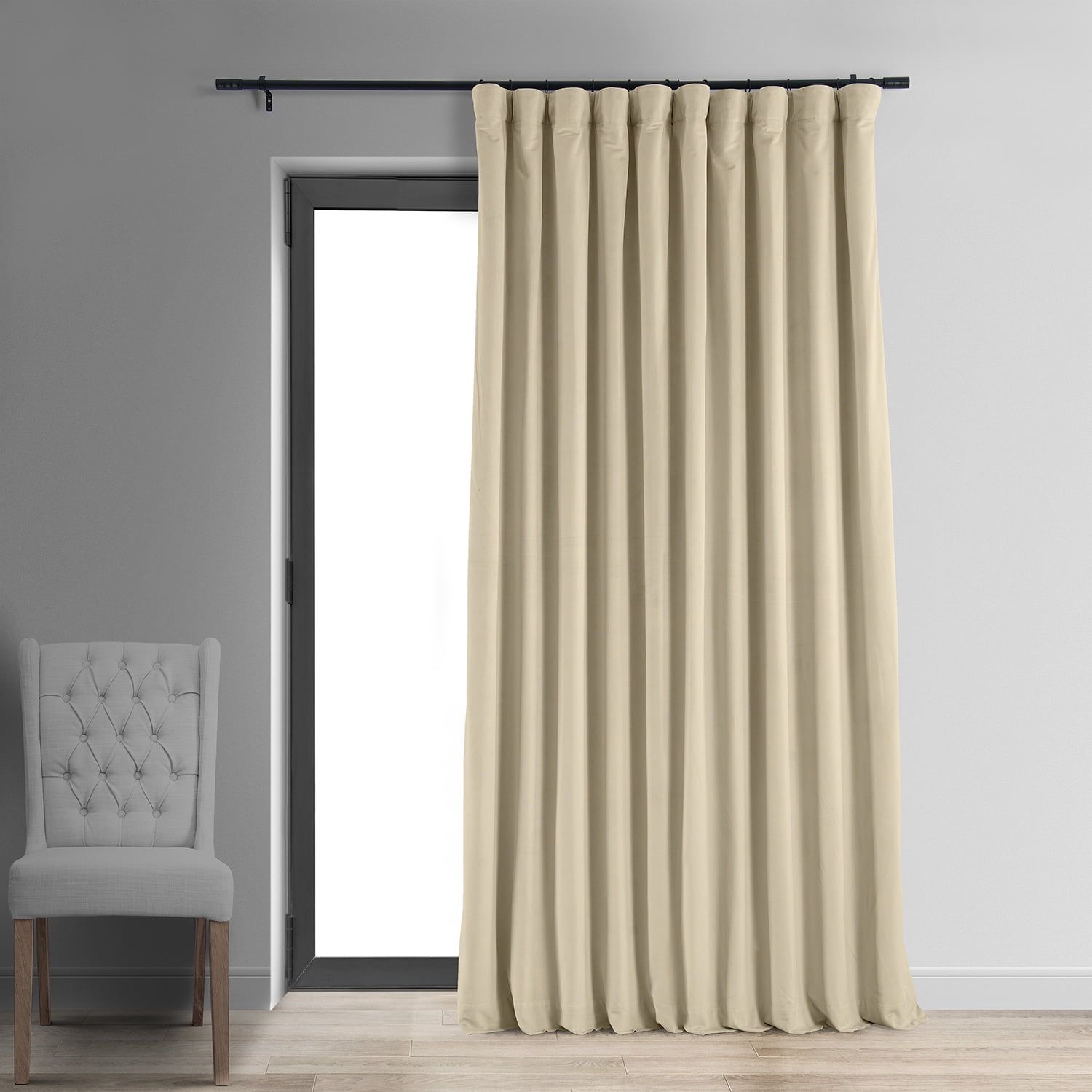 Ivory Velvet Blackout Extra Wide Curtain Panel, 100W x 120L