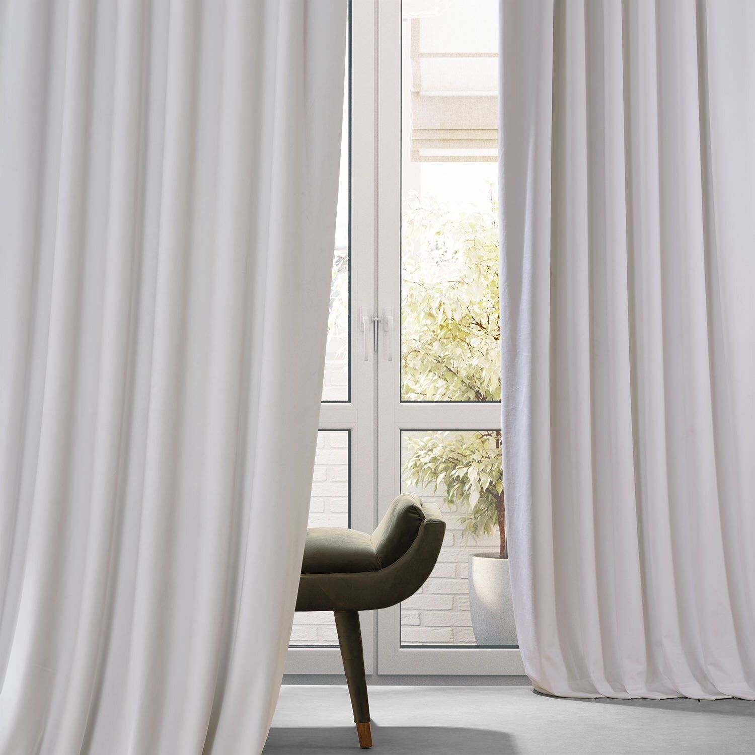 Misty White Velvet Blackout Curtains 50"W x 108"L