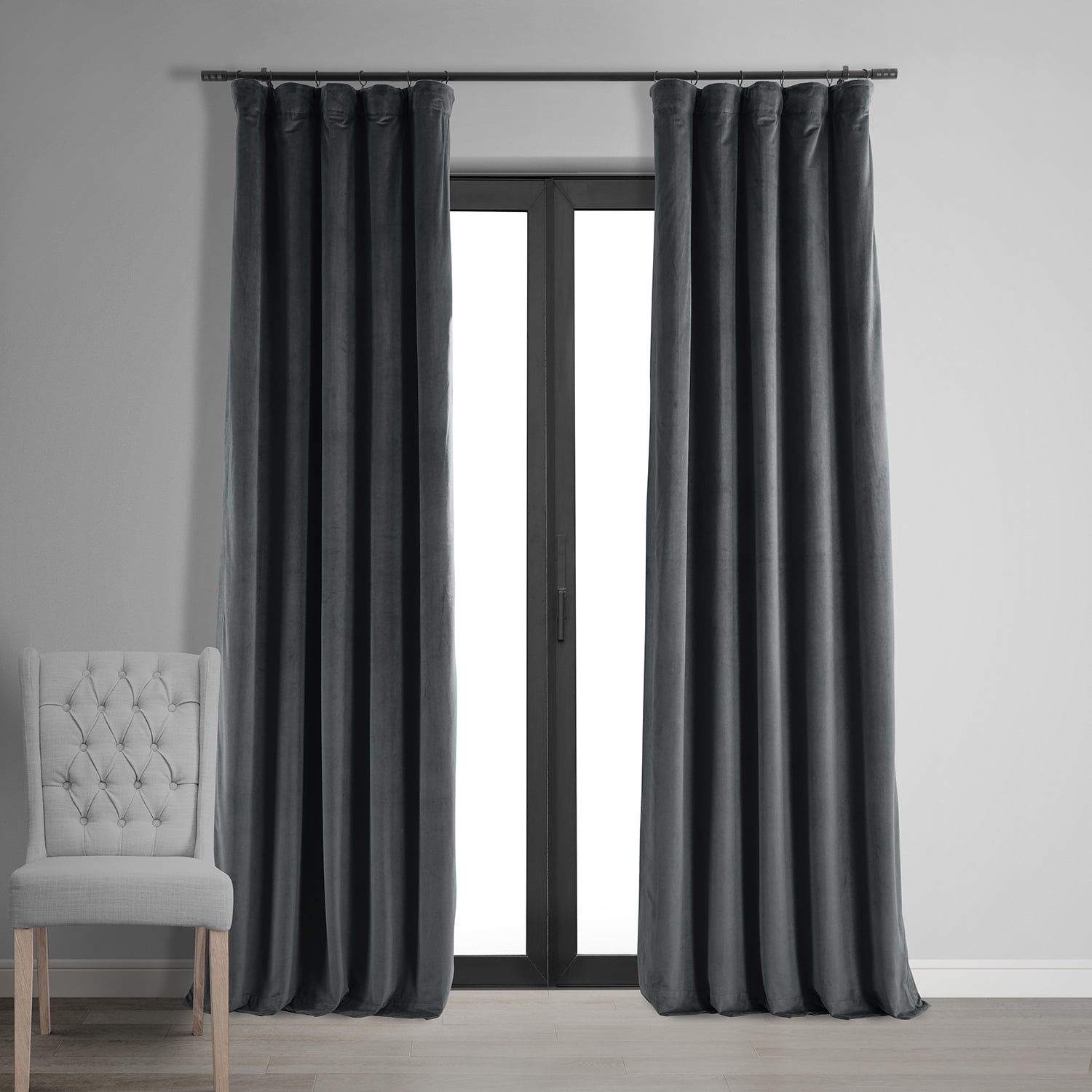 Natural Grey 120-Inch Blackout Velvet Curtain Panel