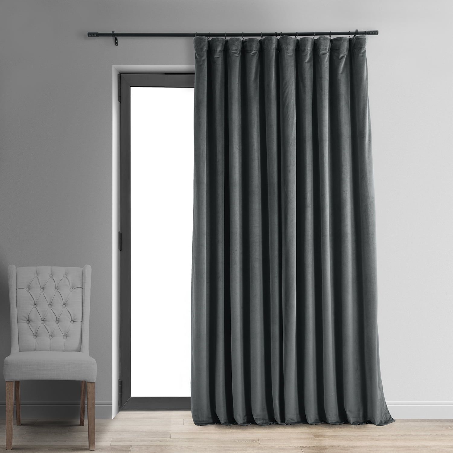 Natural Grey Extra Wide Blackout Velvet Curtain Panel, 100W x 108L