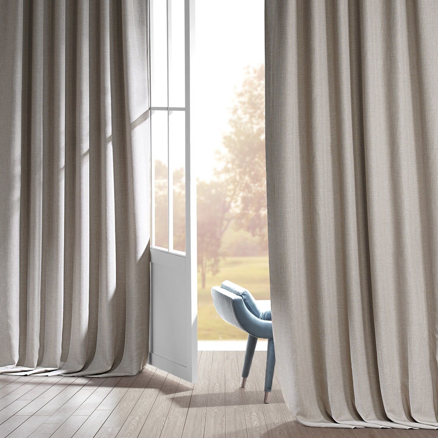 Safari Tan Faux Linen Blackout Curtain Panel, 50W x 108L