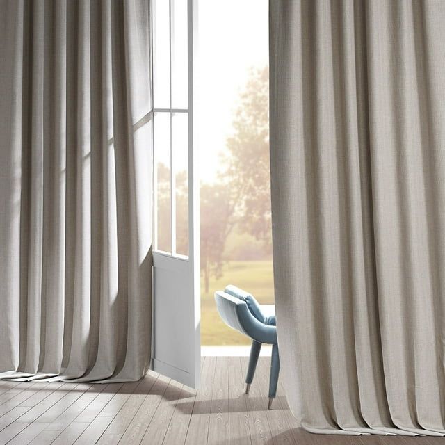 Safari Tan Beige Faux Linen Blackout Curtain Panel 50" x 96"